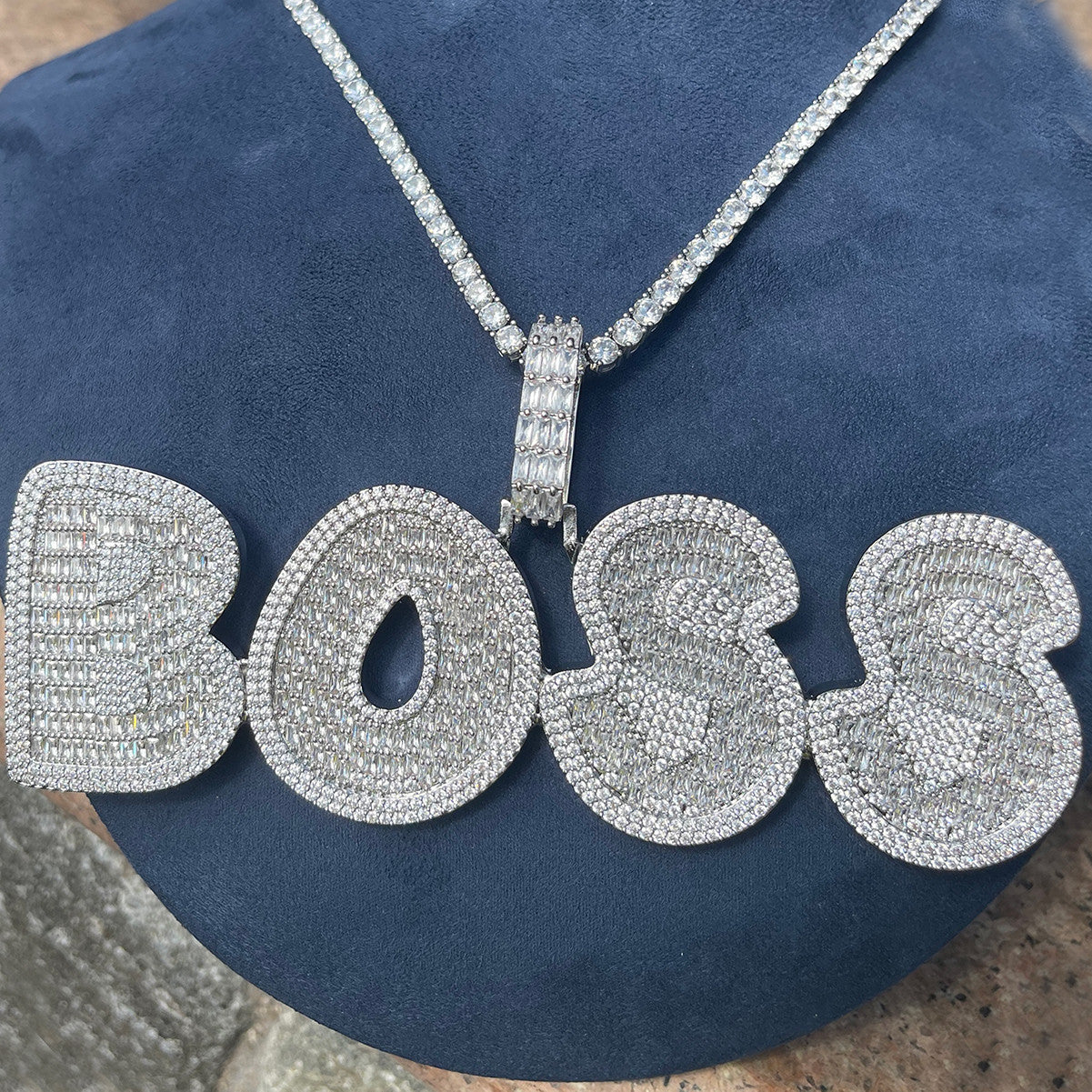 Bossed Up | 4 Prong Set VVS Diamond Baguette Hip Hop Custom Made Name Plate Pendant
