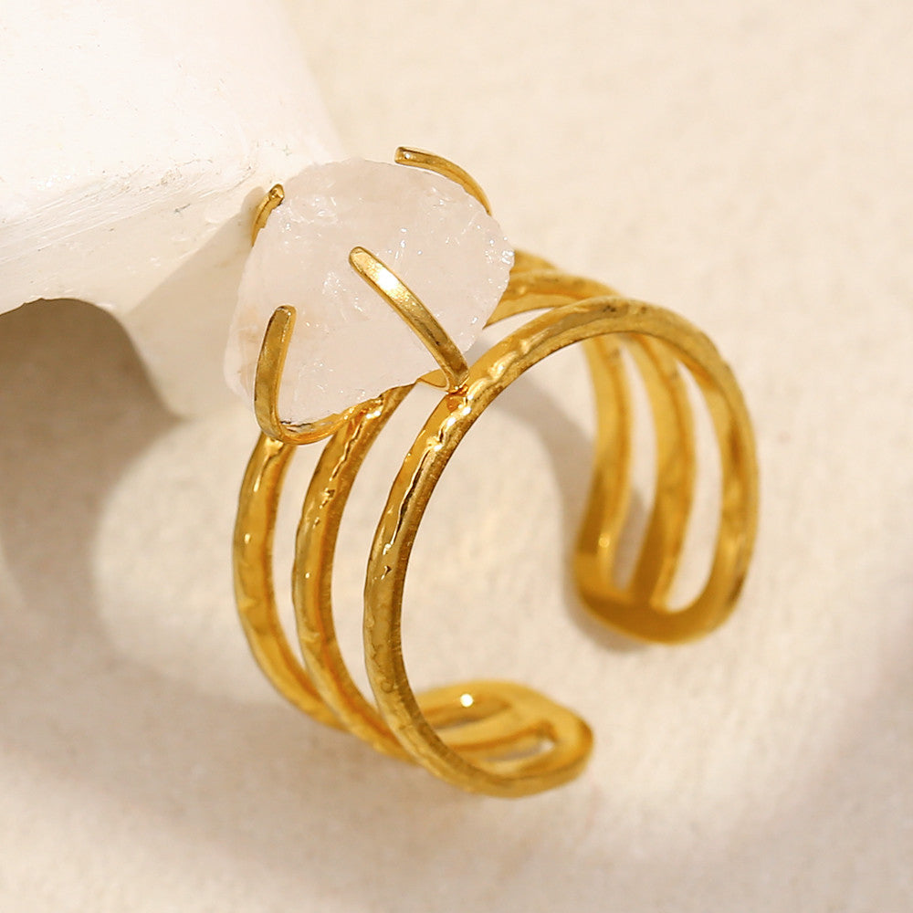 18k Gold Three Layers White Crystal Stainless Steel Waterproof Tarnish Free Rings