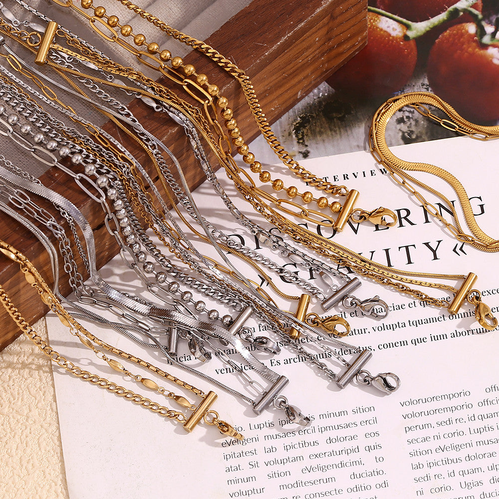 Ladies 18k Gold Waterproof Stainless Steel 3-layer Chain Link Anklet Ankle Bracelets