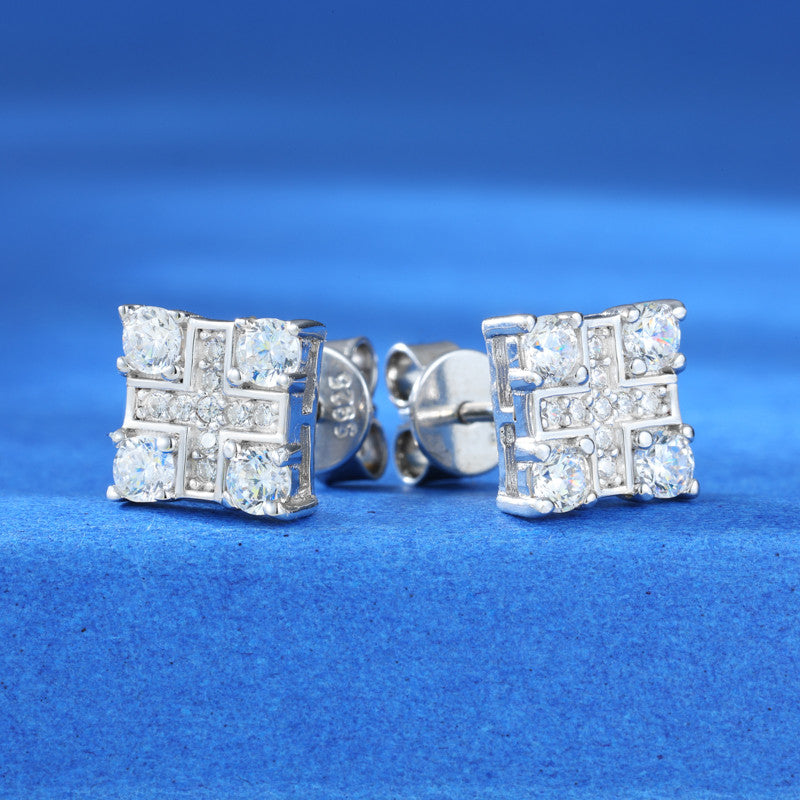Solid Sterling Silver Iced Blinged Out Square Moissanite Diamond VVS Hip Hop Earrings