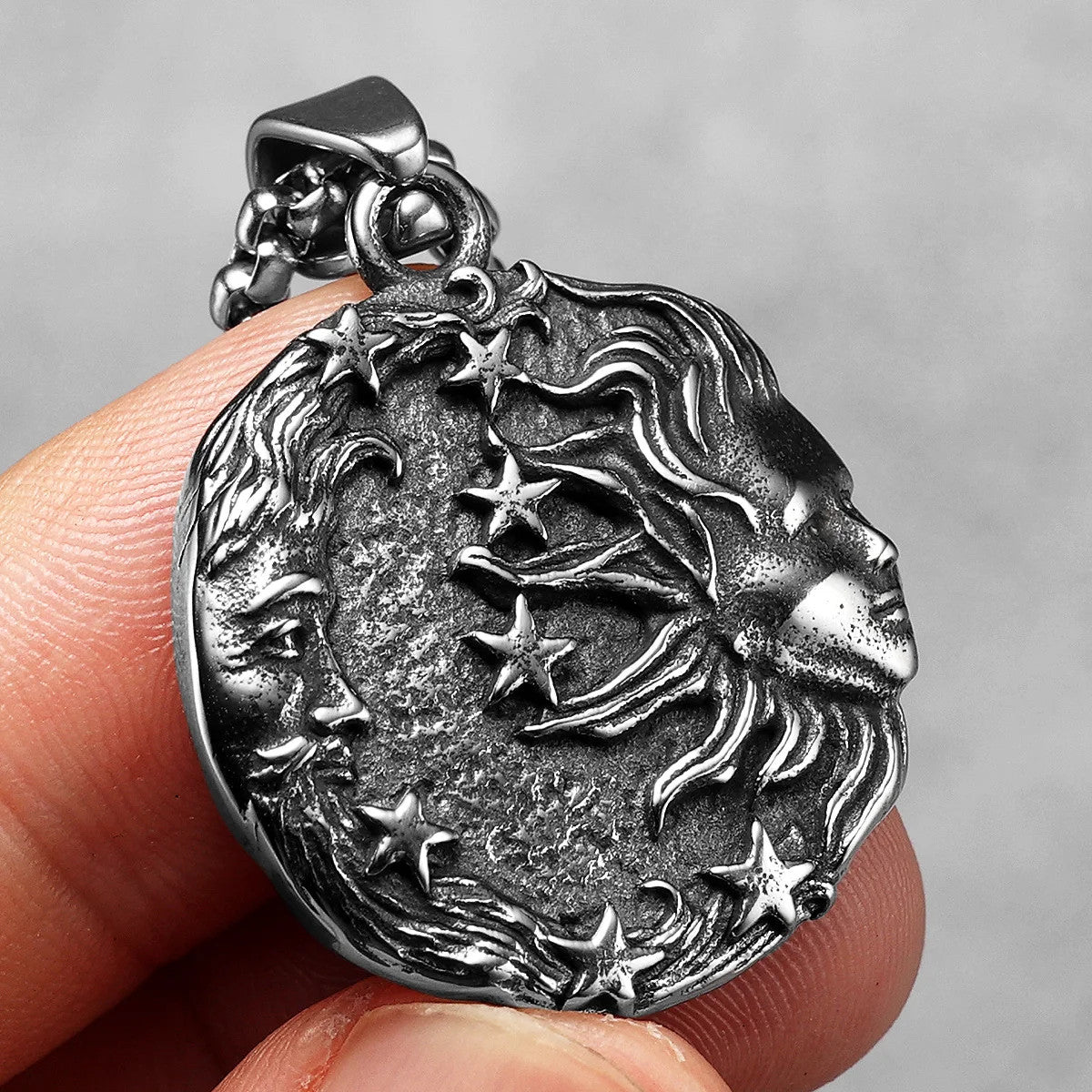 Starry Sky | Sun God Moon Goddess 316L No Fade Stainless Steel Greek Myth Pendant