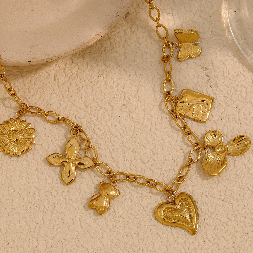 Ladies Stainless Steel Stylish 18k Gold Waterproof Choker Butterfly Flower Heart Necklace