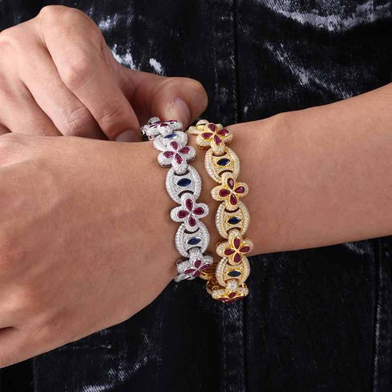 Good Triumphs Evil | Moissanite Diamond 925 Silver Iced Blinged Out Clover Link Bracelet