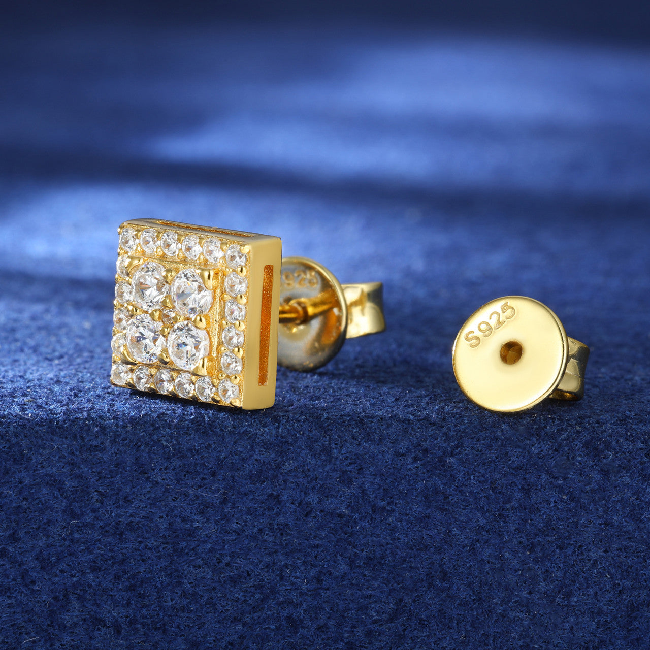 Solid 925 Sterling Silver Luxury Moissanite Diamond Square Stud Hip Hop Earrings