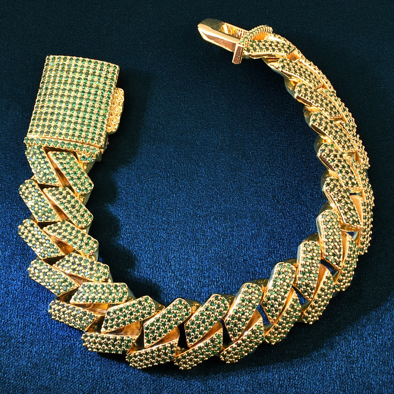 Men&#39;s Flooded Ice 19mm Green Goblin Miami Cuban Link Hip Hop Bracelets