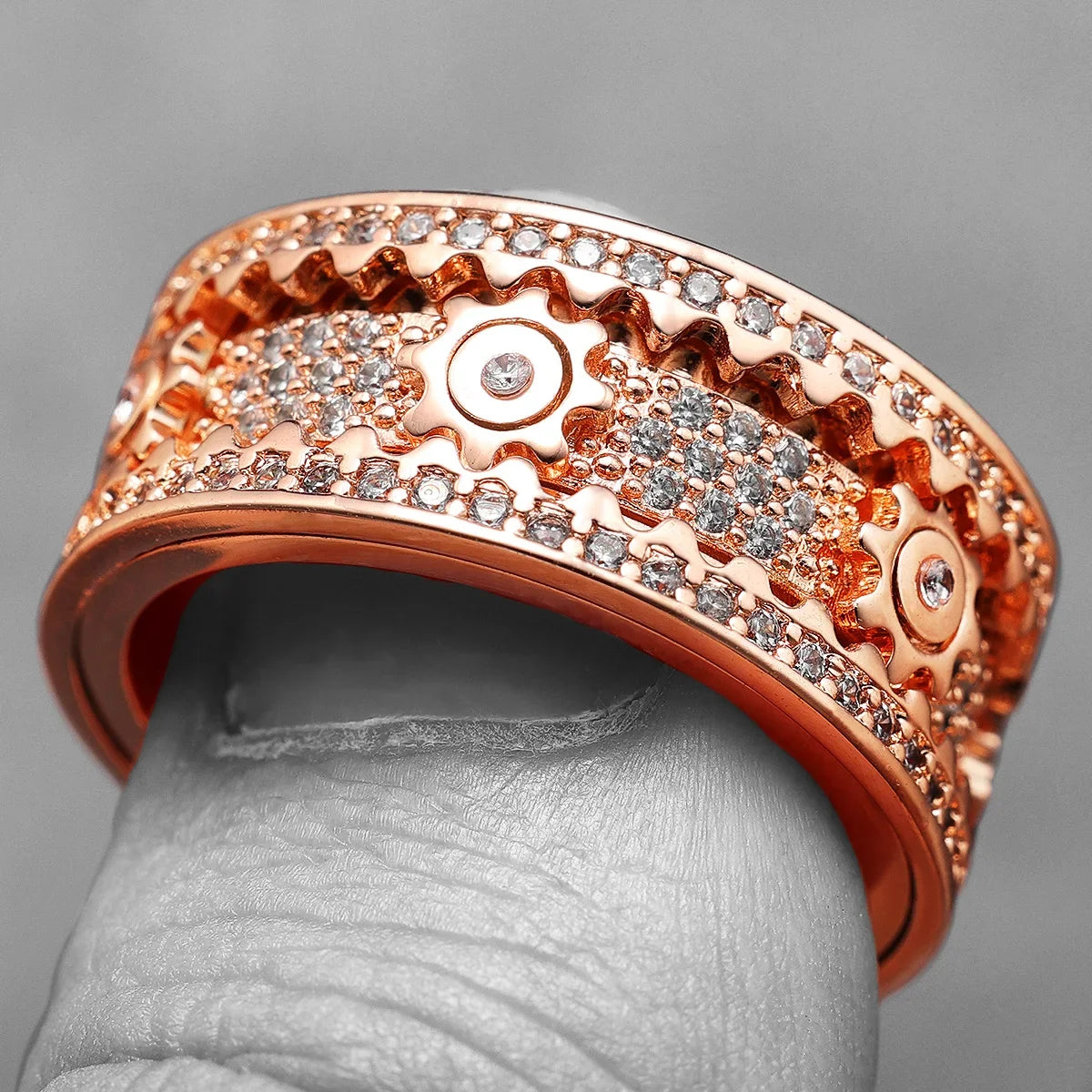 Rotating Gems | Iced Blinged Out Spinning Gears Gemstone No Fade Stainless Steel Rings