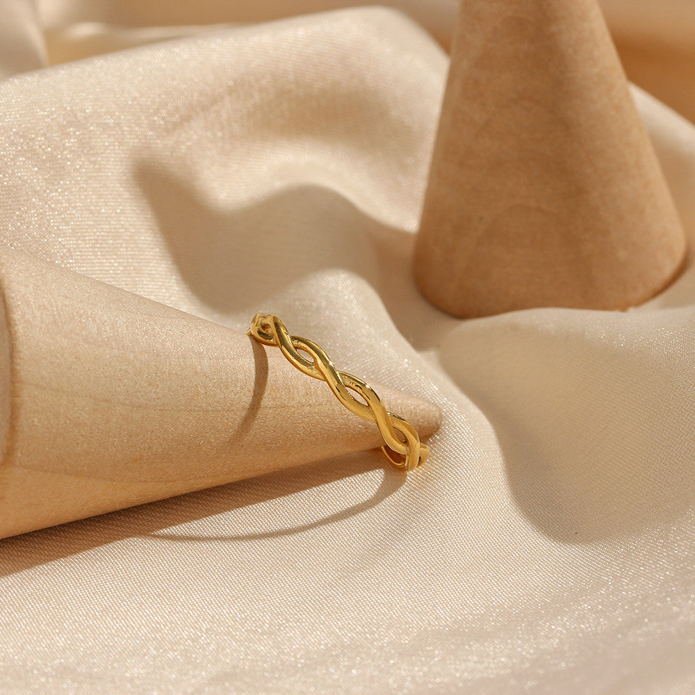 Ladies 18k Gold Stainless Steel Waterproof Braided Twisted Thin Gold Rings
