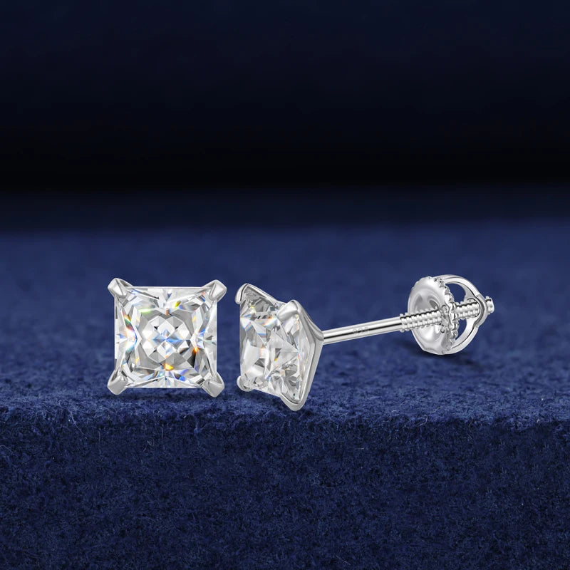 Princess Cut Stud | 0.4-1.2ct Princess Cut D VVS1 Moissanite Solid 925 Stud Earrings