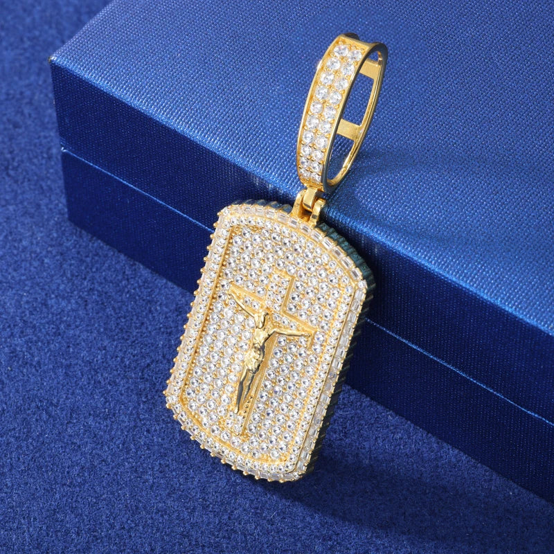 The Wonderful Counselor | 925 Sterling Silver Moissanite Diamond Crucifix Jesus Dog Tag Pendant