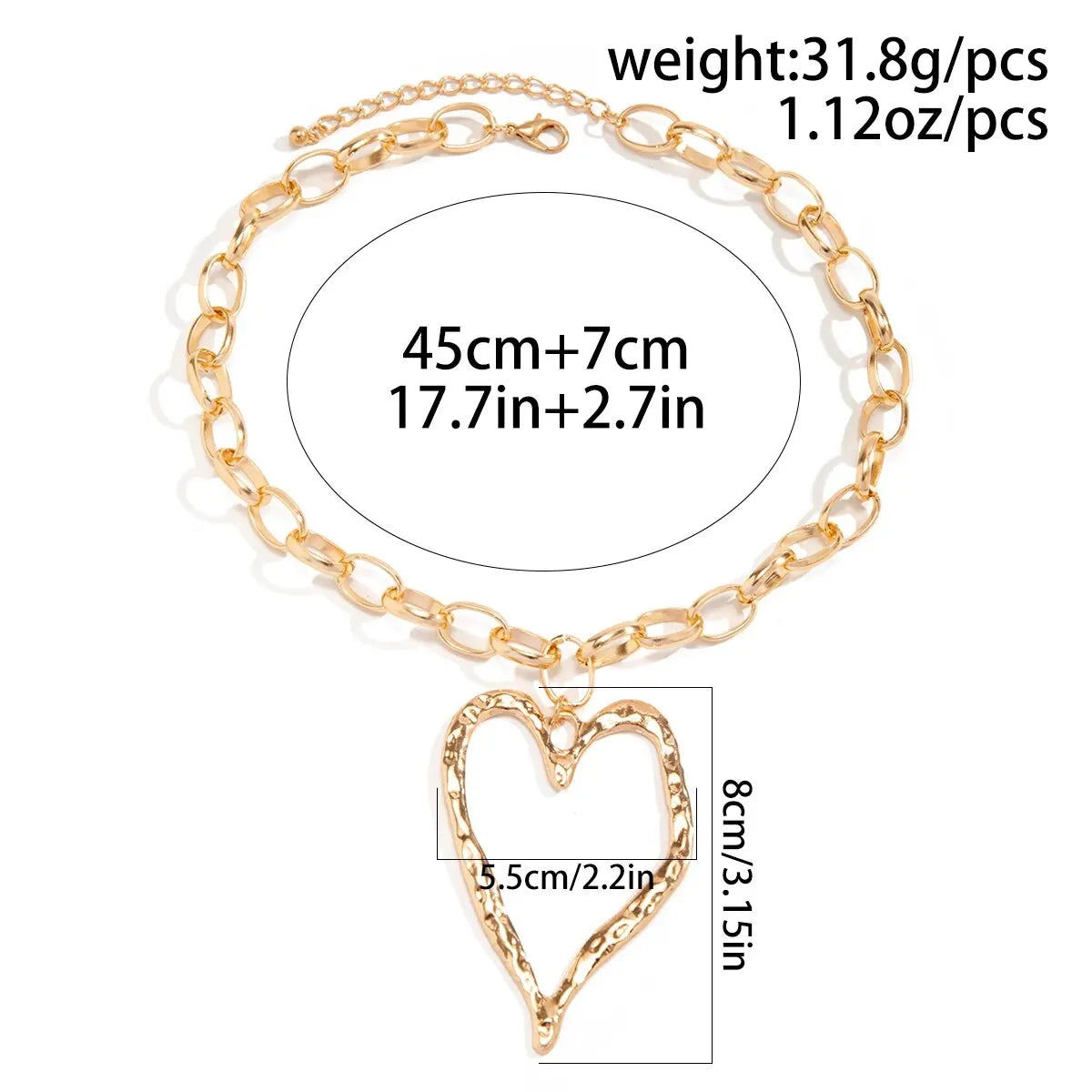 Ladies Big Heart Big Love Hip Hop Thick Rolo Link Pendant Chain Necklace