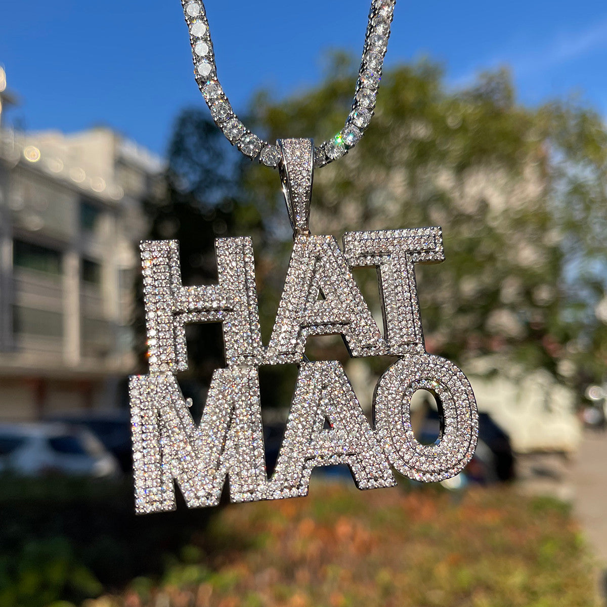 ALL CAP | Bold Capitalized Iced Prong Set Custom Made Nameplate Pendant