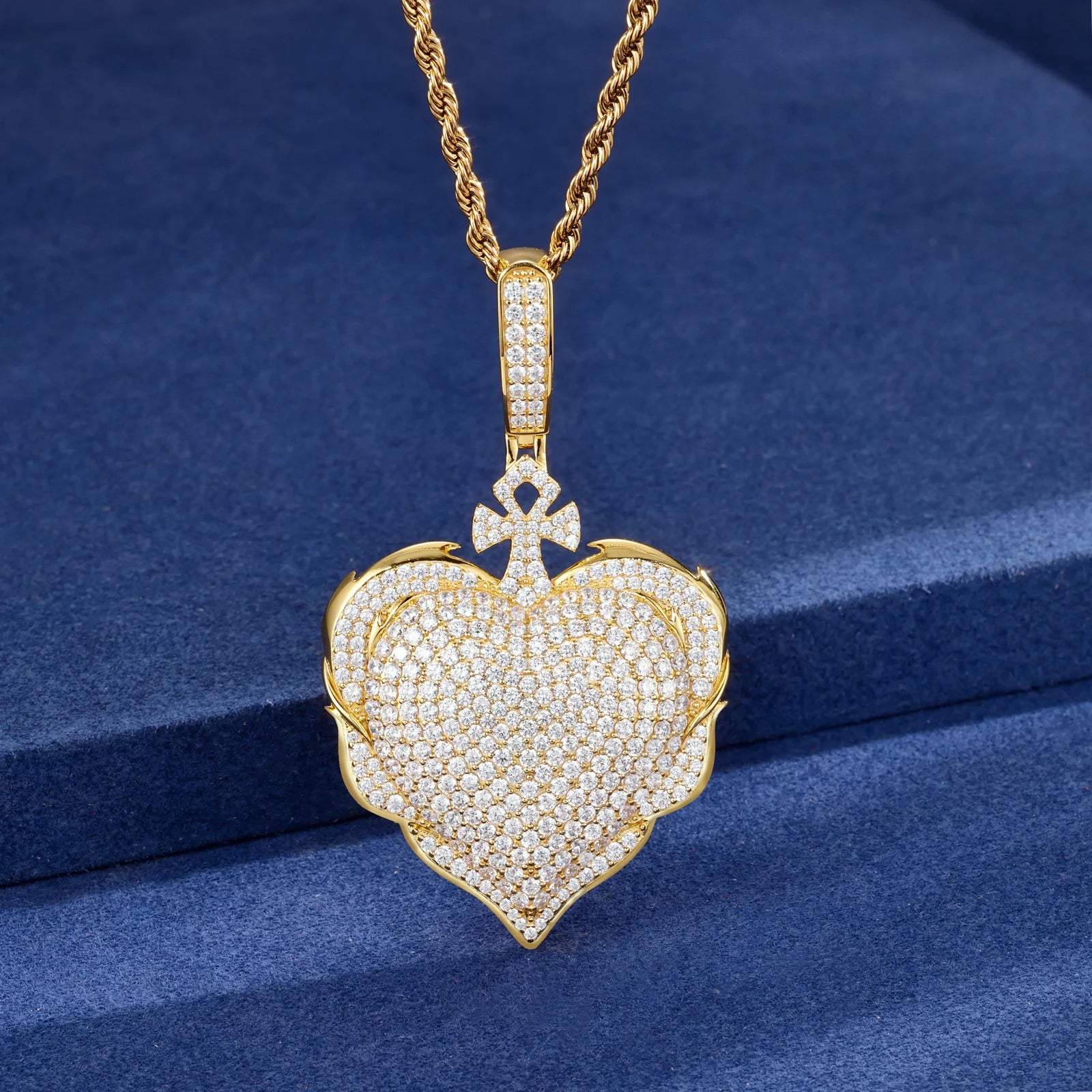 Protected Heart | VVS Moissanite Diamond 925 Silver Ankh Cross Heart Pendant Necklace