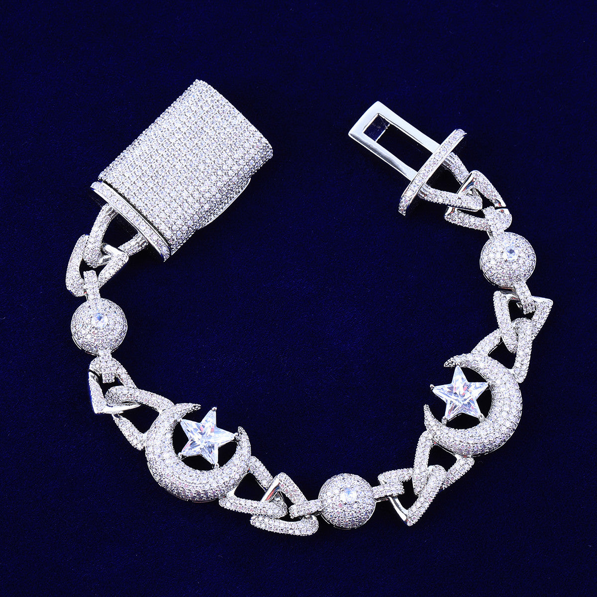 Crescent Moon Star | VVS Diamond CZ Spiritual Celestial Link Hip Hop Bracelet