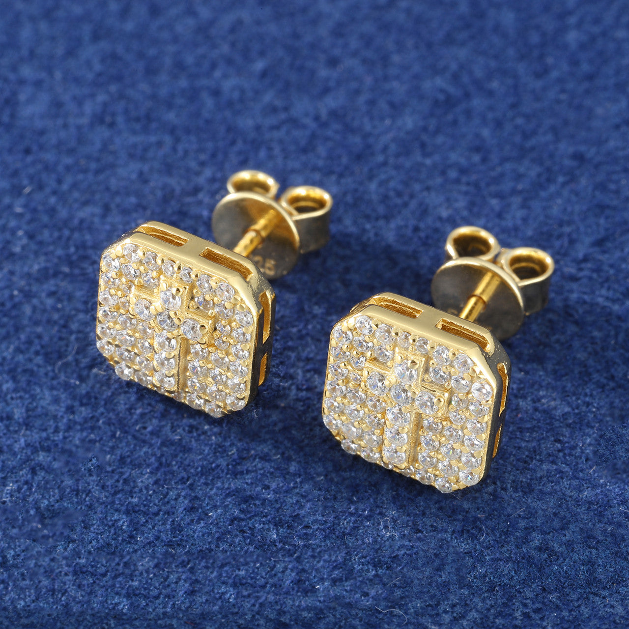 Spiritual Ice | Solid 925 Silver Square Cut Cross D Color Moissanite Stud Hip Hop Earrings