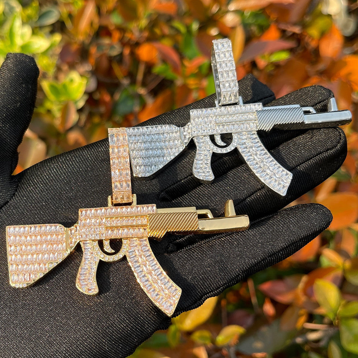 Choppa | Mens Ice Baguette AK 47 Hip Hop 24k Gold Silver Pendant