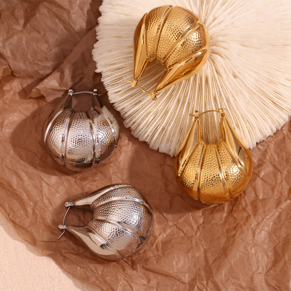 18k Gold Silver Waterproof Hollow Fan Spliced Tear Drop Tarnish Free Earrings