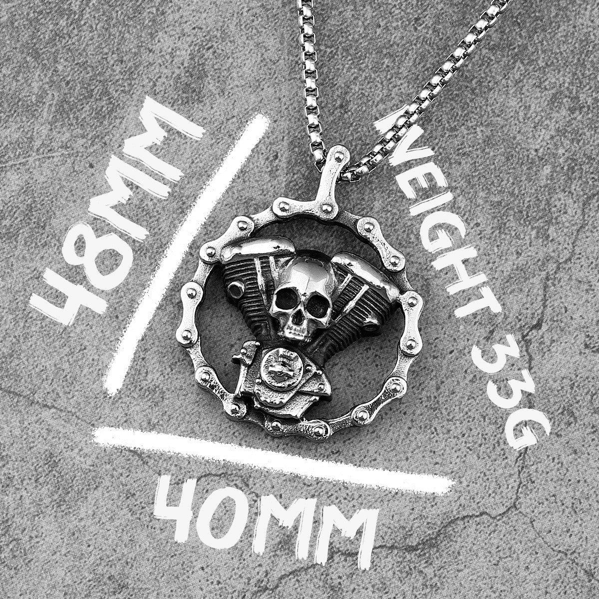 Skull Power | 316L No Fade Stainless Steel Engine Skull Street Style Hip Hop Pendant