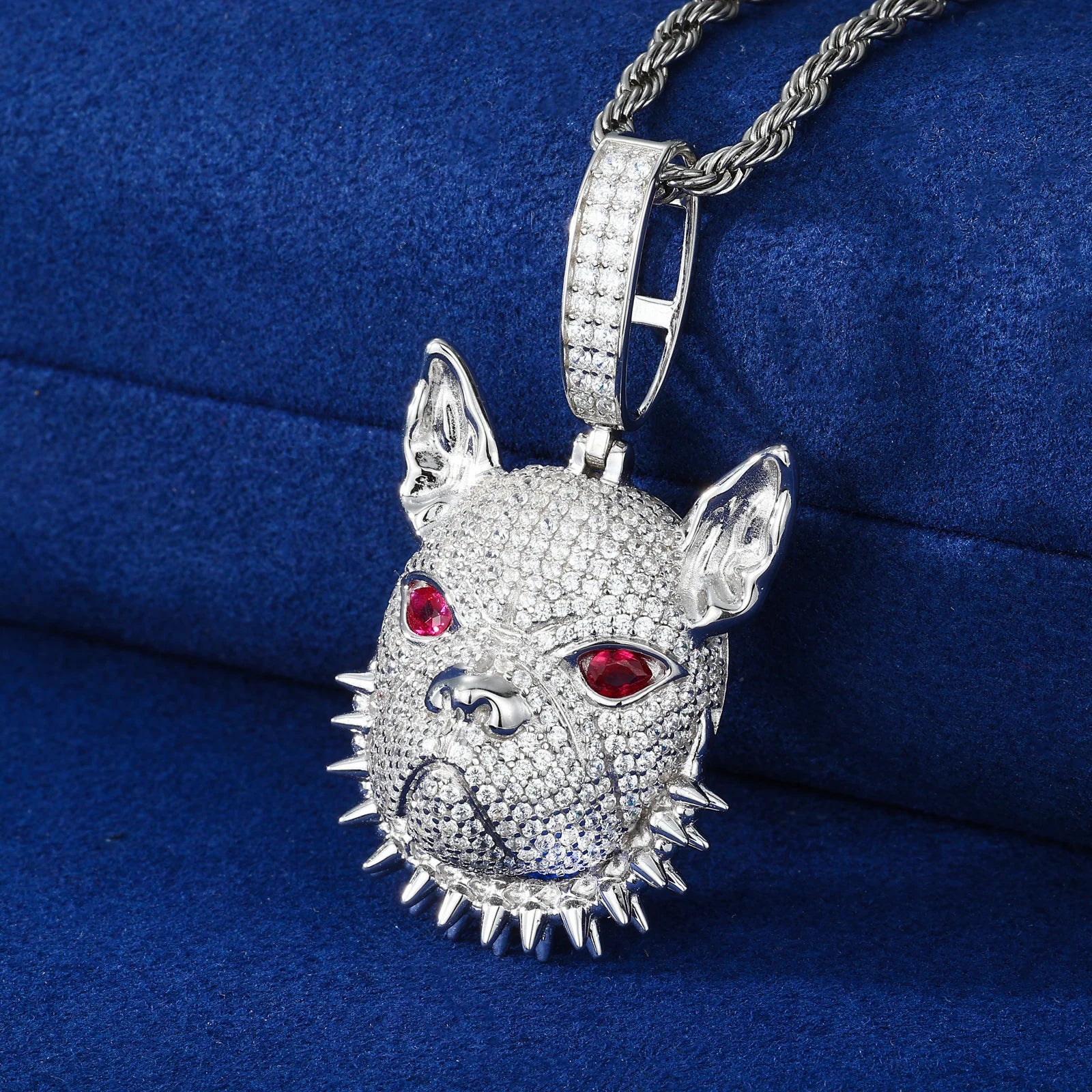 Frenchie | Moissanite Diamond 925 Sterling Silver Spiked Collar French Bull Dog Hip Hop Pendant