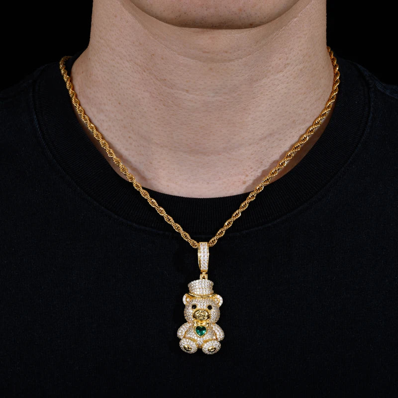 Gentleman Bear Family | 925 Sterling Silver Moissanite Diamond Iced Blinged Out Pendant