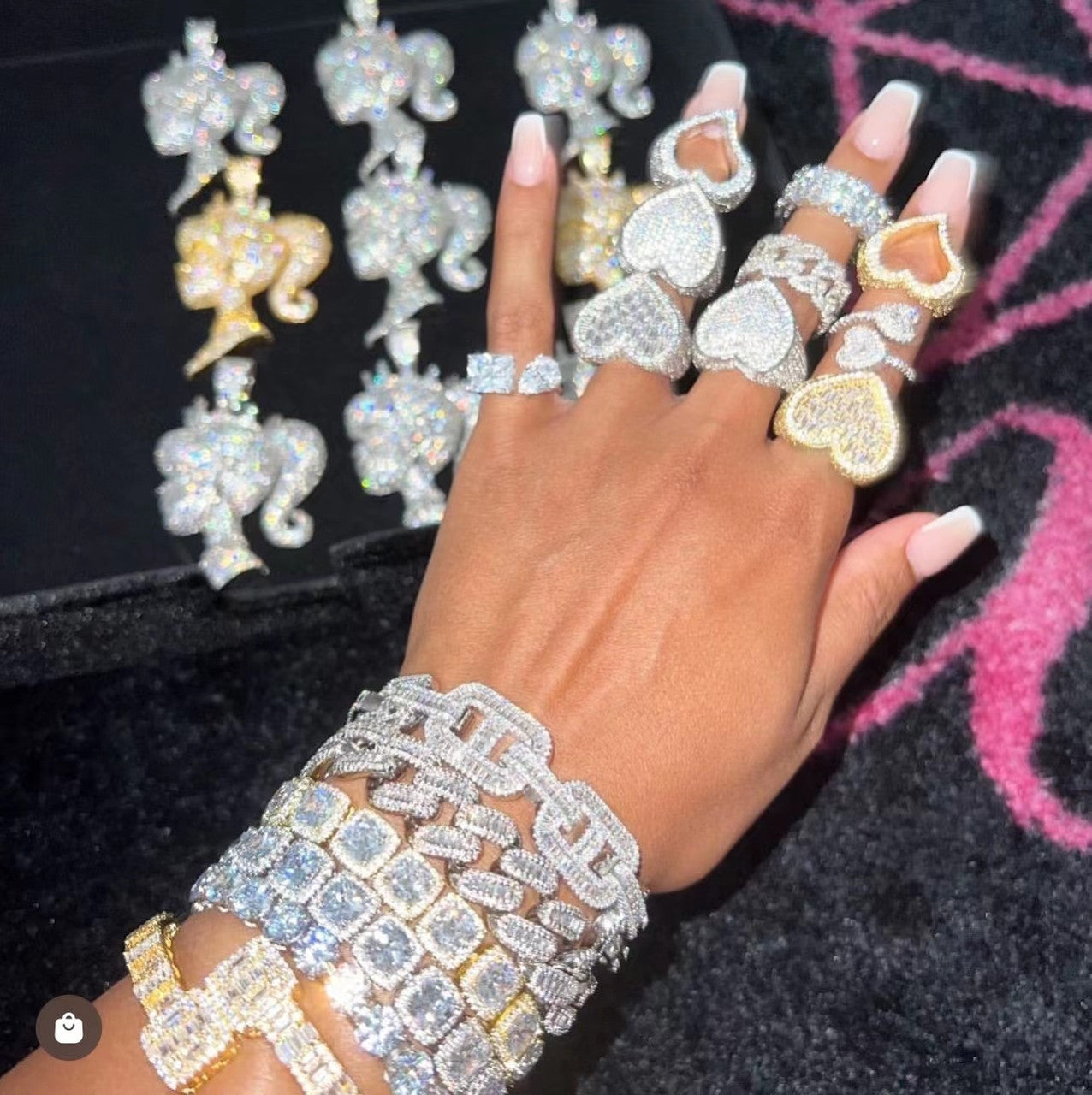 Purple Iced Rings Ladies Prong Set Baguette Iced Warm Heart Flooded Ice Rings | Bling Jewelz