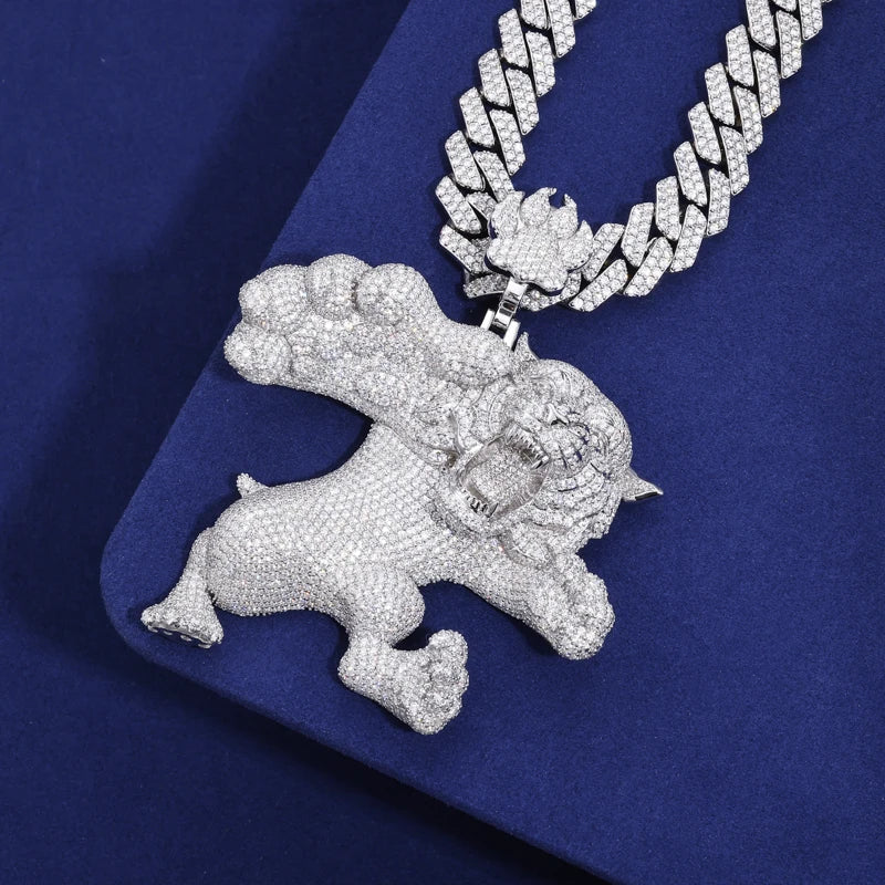 Fighting Tigers | VVS Moissanite Diamond Iced Blinged Out Solid Silver Tiger Pendant