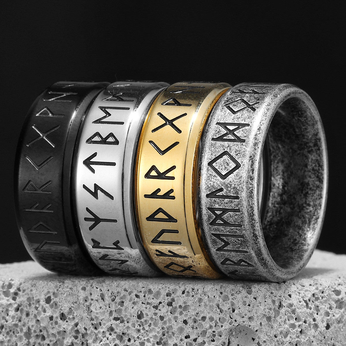 Runes | 316L Solid Stainless Steel Vintage Look Mythical Viking Men&#39;s Rings