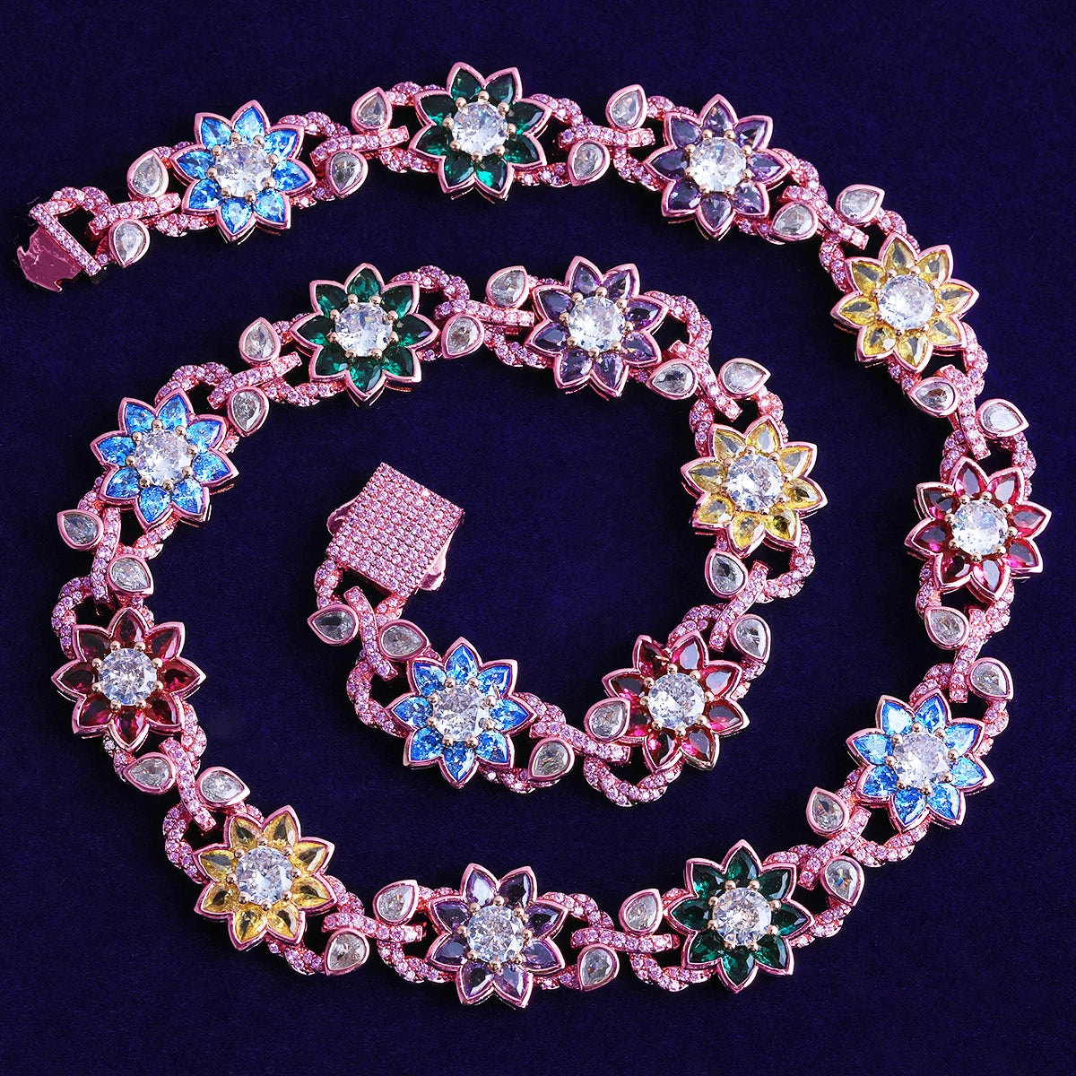 Flower Burst | VVS Diamond CZ 5AA+ Colorful Iced Blinged Out Flower Link Necklace