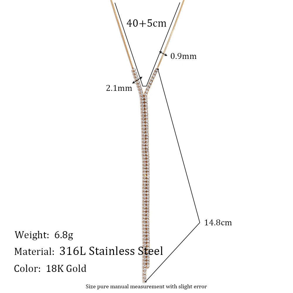 Ladies 18k Gold Stainless Steel Waterproof Snake Chain Y-shaped Zircon Flow Velocity Necklace