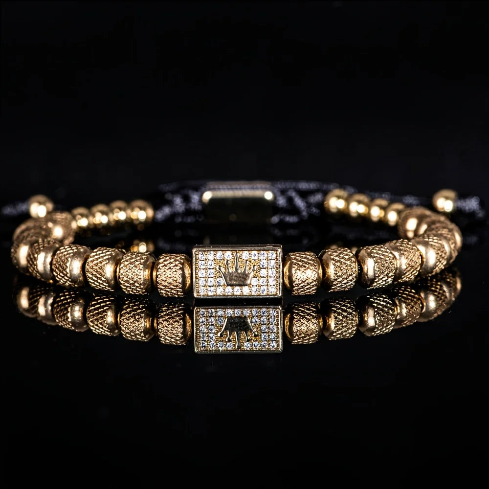 Throne | VVS Diamond CZ Micro-Set Luxury Stainless Steel 18k Gold Bead Bracelet