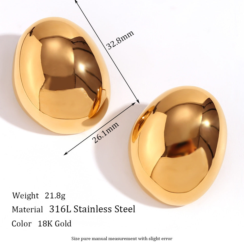 Ladies 18k Gold Waterproof Smooth Exaggerated Round Stone Shaped Earrings