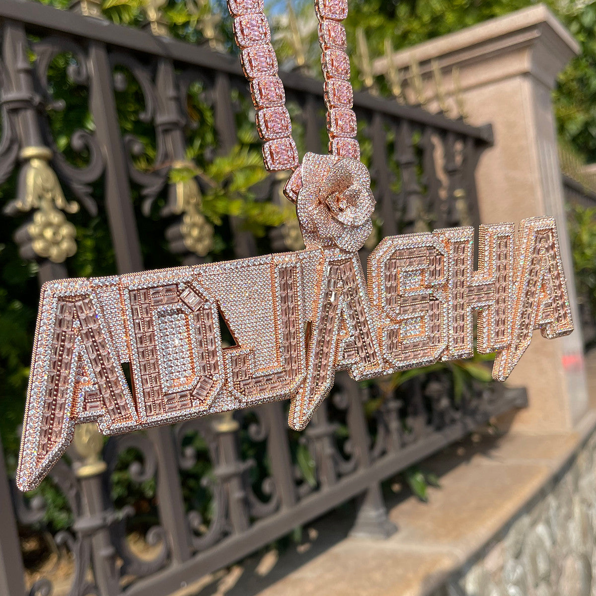 Sweet Heat | Rose Bail Personalized Iced 4 Prong Set VVS Diamond Custom Necklace