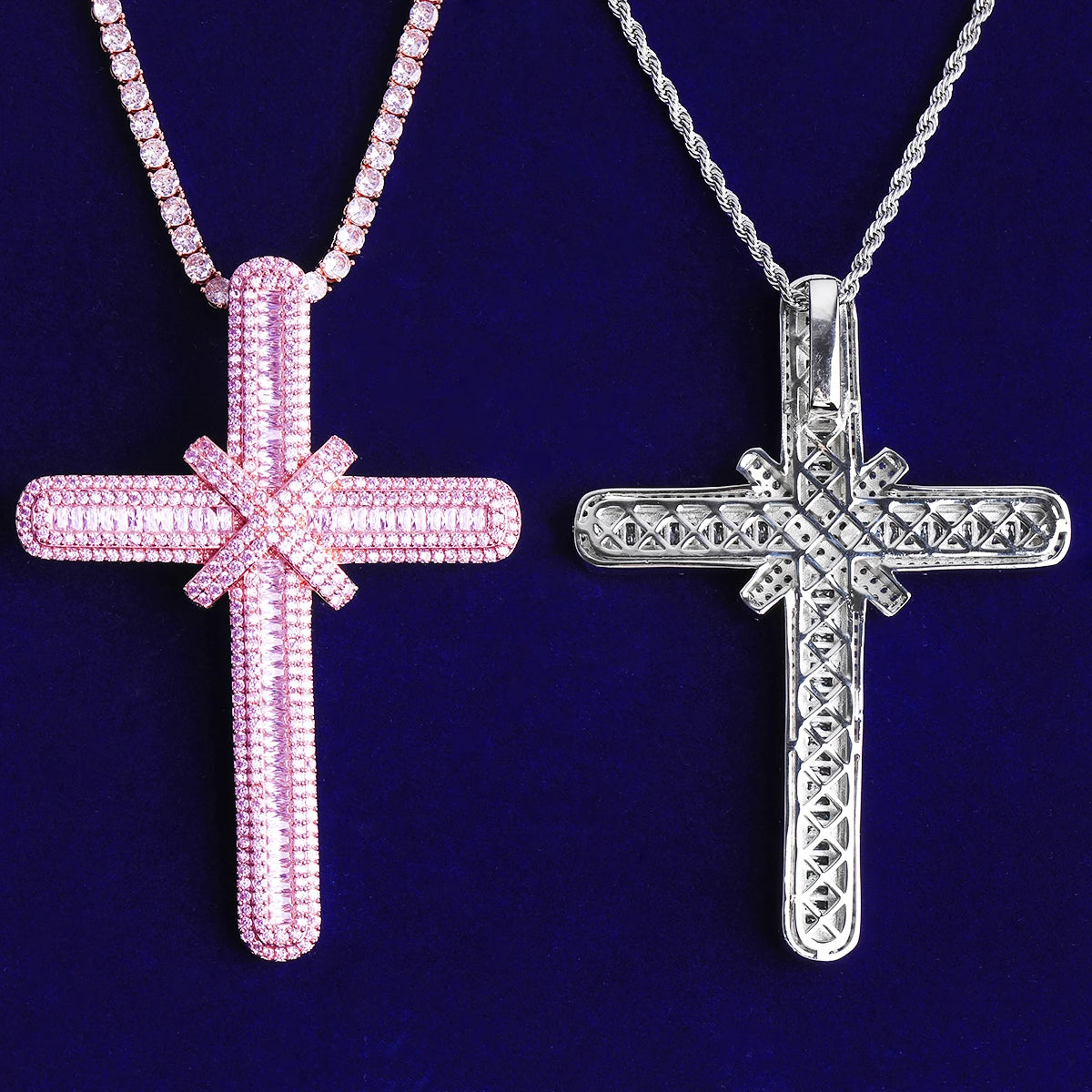 The Ribbon Cross | Iced Blinged Out Baguette VVS Diamond CZ Pendant