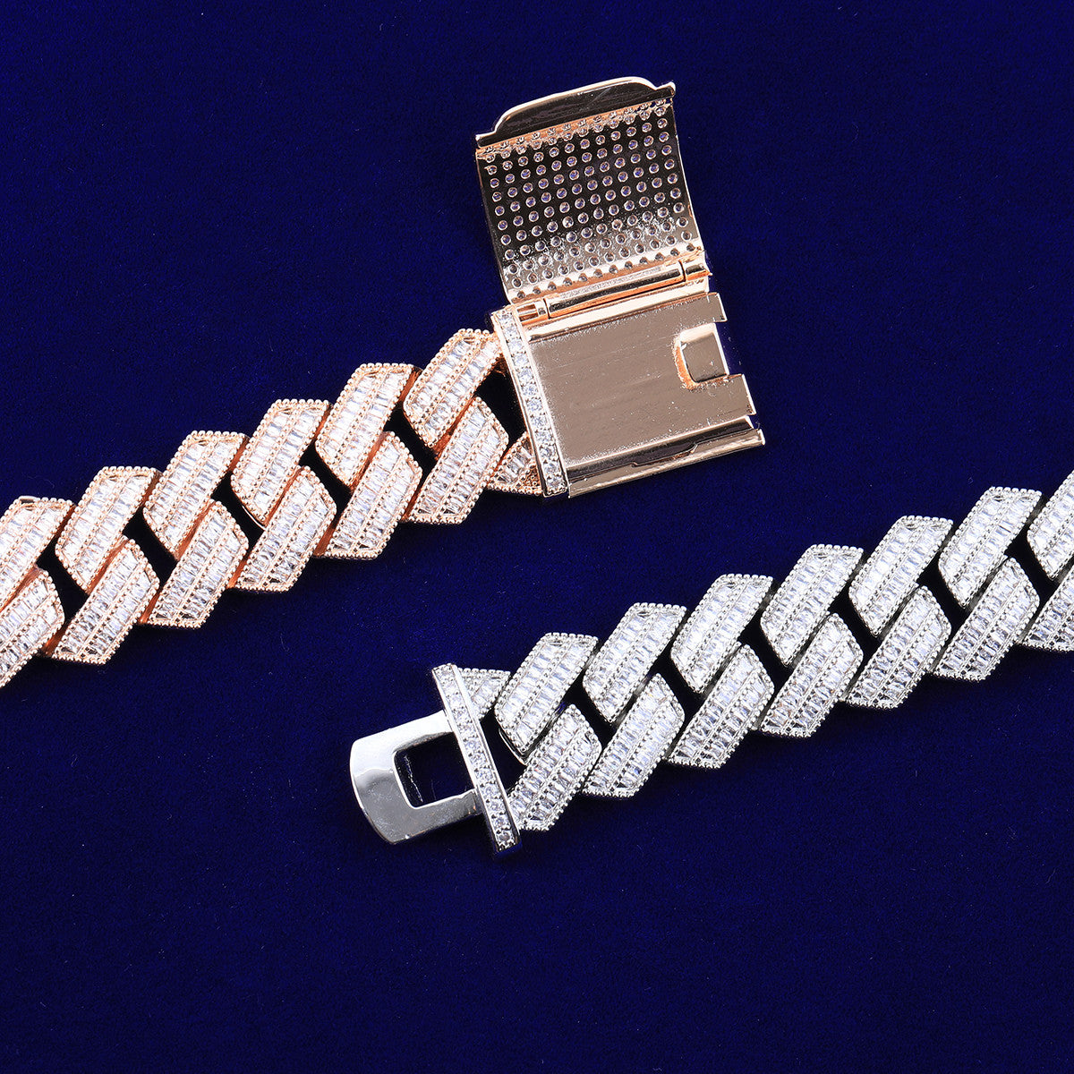 C-Sharp | VVS Diamond CZ Cuban Link 4 Prong Set Hip Hop 24k 925 Silver Rose Gold Bracelet