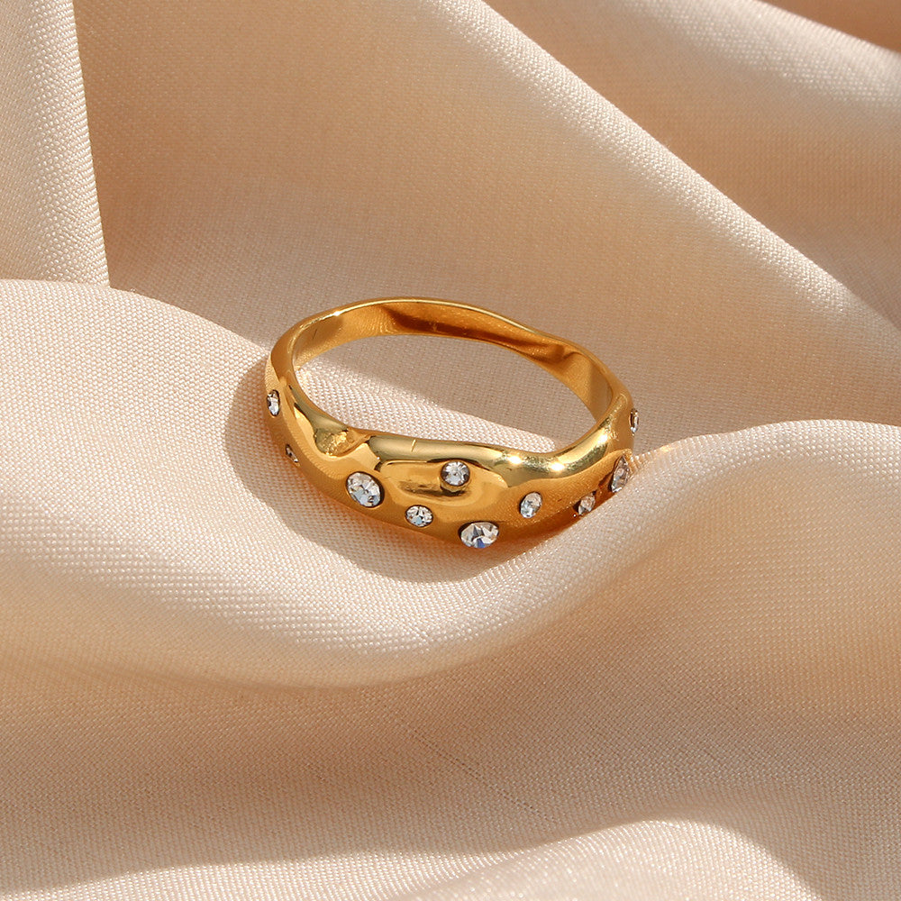 18k Gold  Stainless Steel Art Deco Snake Waterproof CZ Crystal Ring