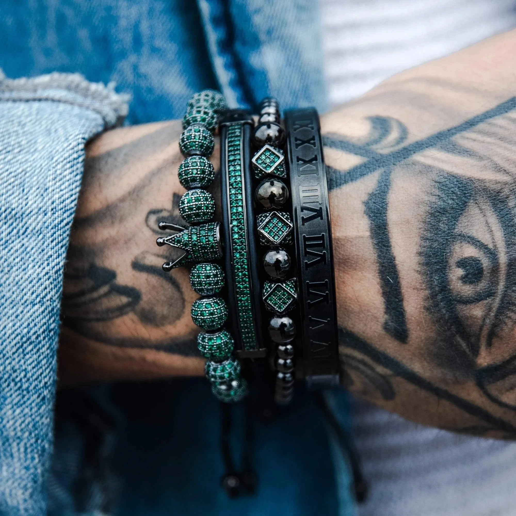 The Black Crown | 4 Piece VVS Diamond CZ Iced Blinged Out 8MM Stainless Steel Bracelet Set