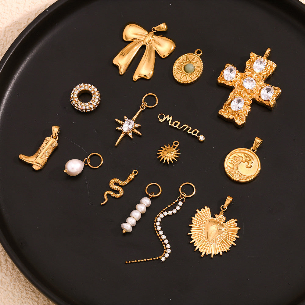 18k Gold Stainless Steel Tarnish Free Cross Bow Freshwater Pearl DIY Necklace Bracelets