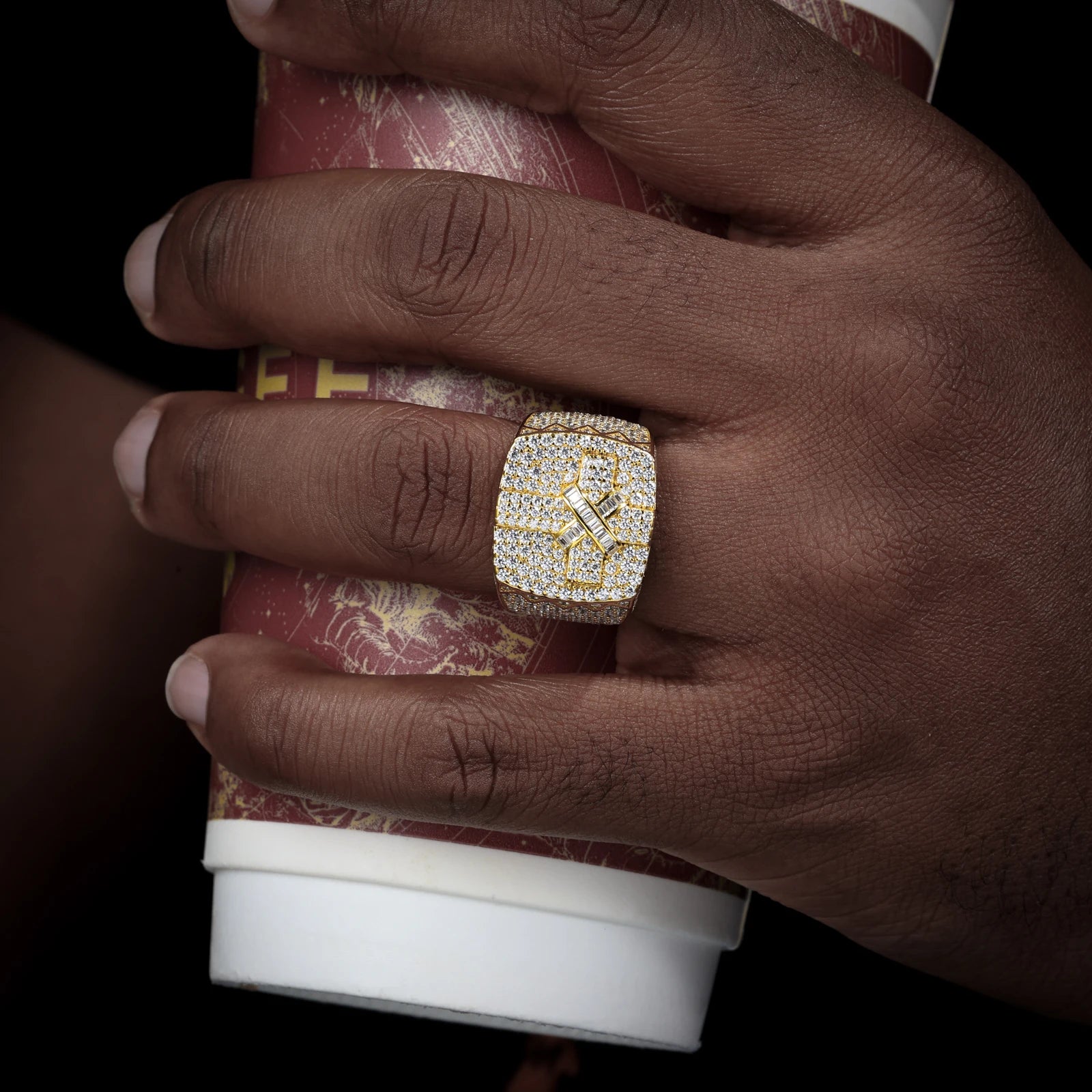 Ribbon Cross Ring | Moissanite Diamond Solid Silver Iced Blinged Out Cross Ring