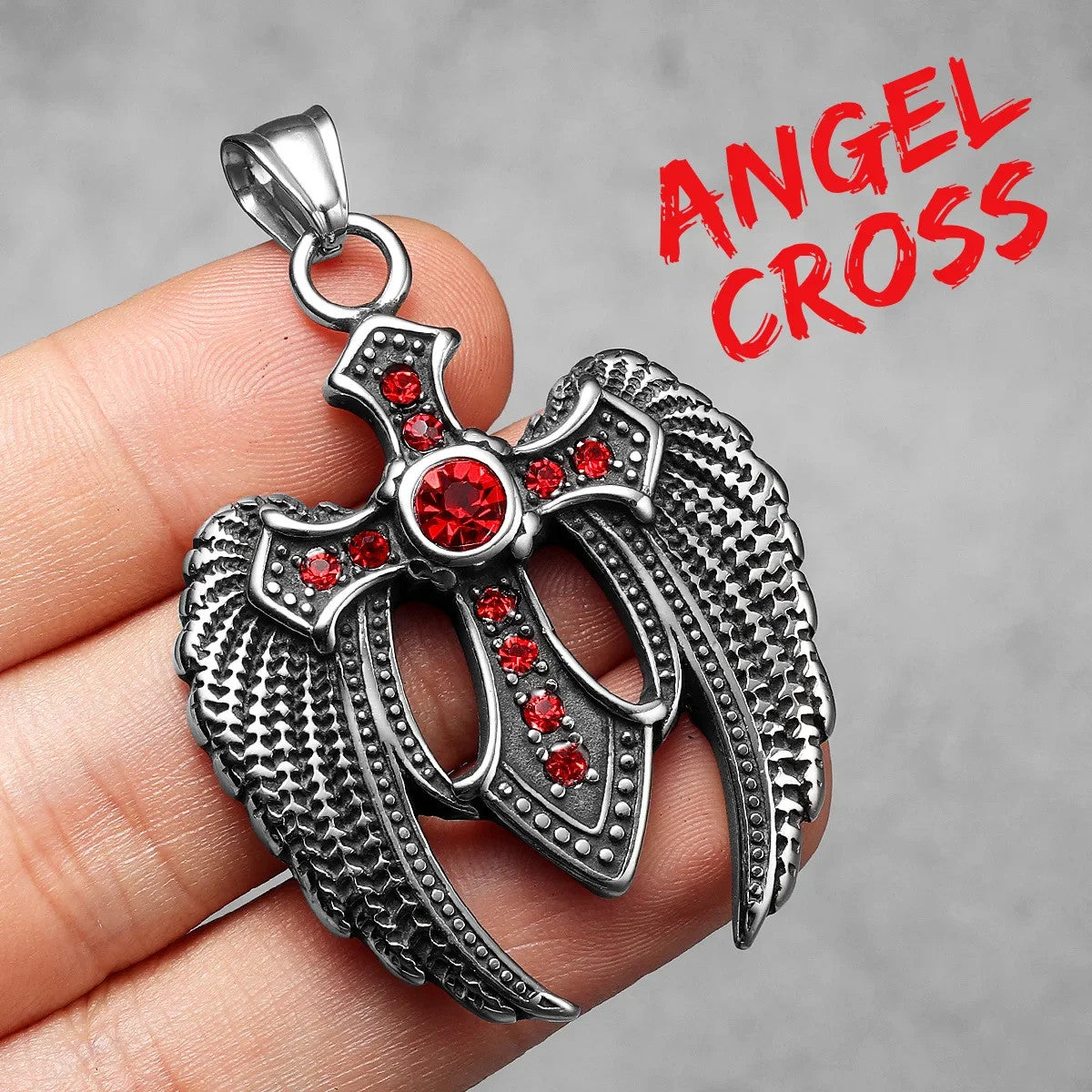 Angel Wing Cross | 316L No Fade Stainless Steel Amulet Style Hip Hop Pendant