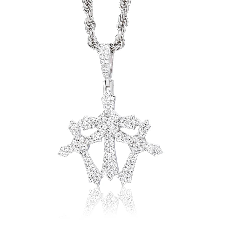 Holy Trinity lll | 925 Sterling Silver Moissanite Triple Cross Hip Hop Pendant Necklace