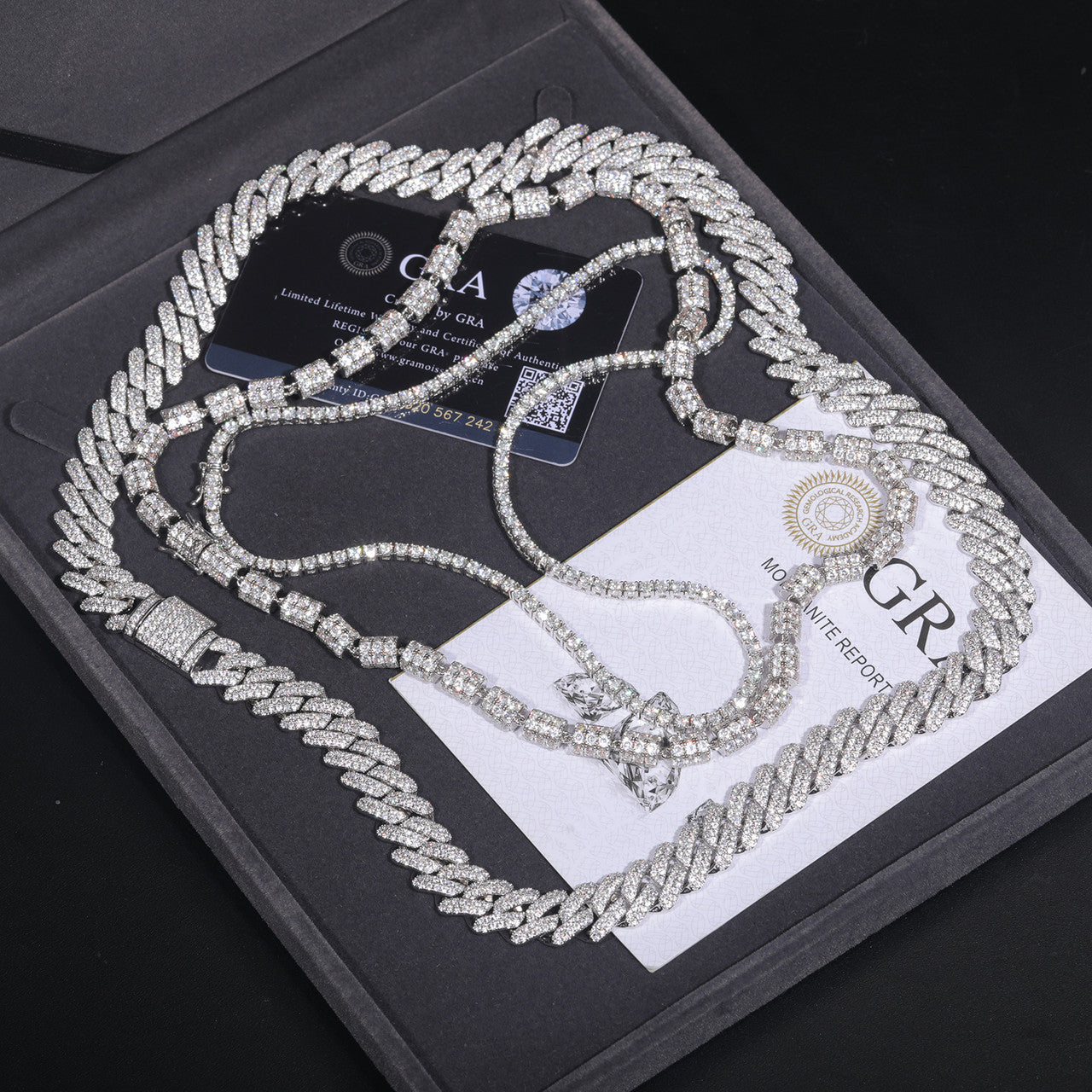 Moissanite Diamond Trio | 3 Piece Cuban Barrel Tennis Chain Solid 925 Silver Necklace Set