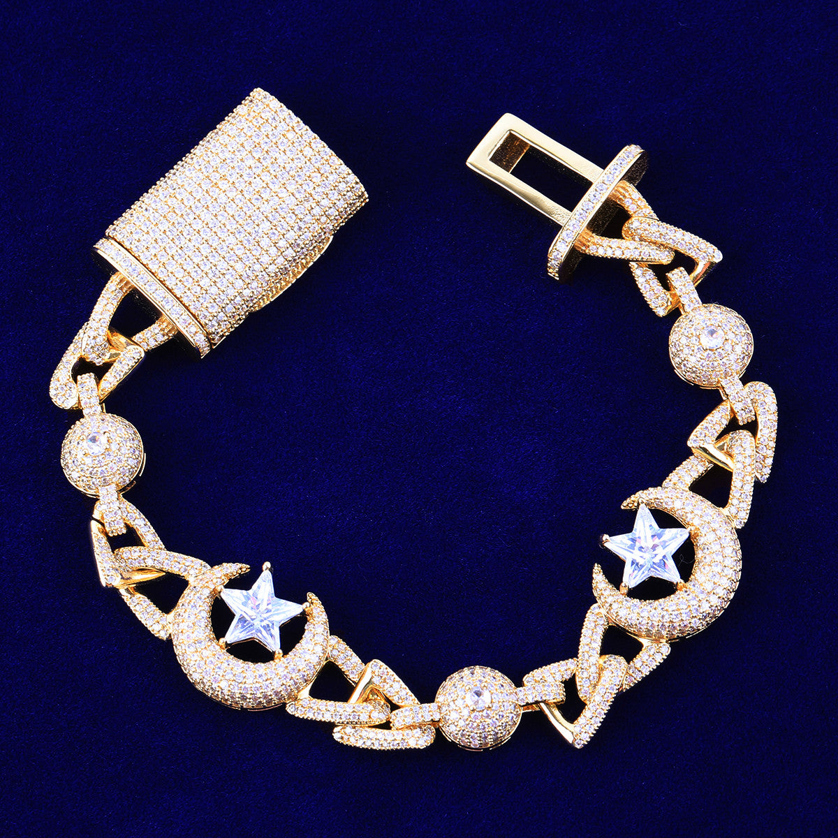 Crescent Moon Star | VVS Diamond CZ Spiritual Celestial Link Hip Hop Bracelet