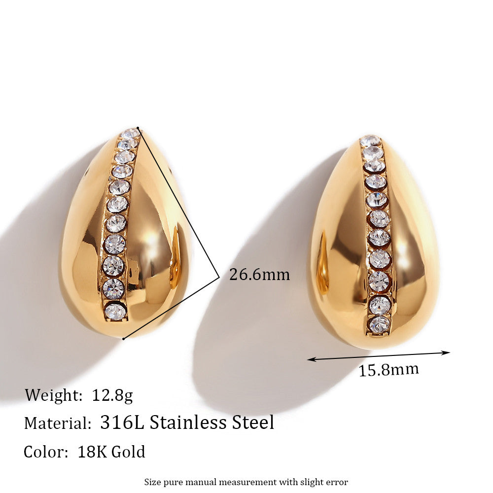 18k Gold Over Stainless Steel Princess Tear Drops Waterproof Necklace Earrings Jewelry Set