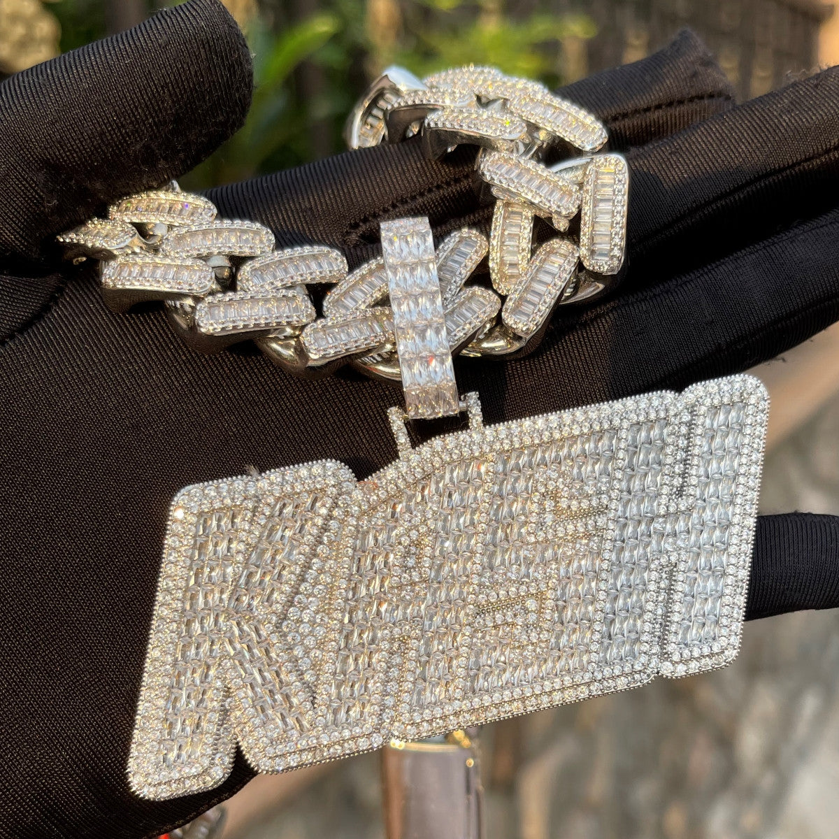 Fast Kash | Baguette Iced Blinged Out VVS Diamond CZ Hip Hop Nameplate Pendant