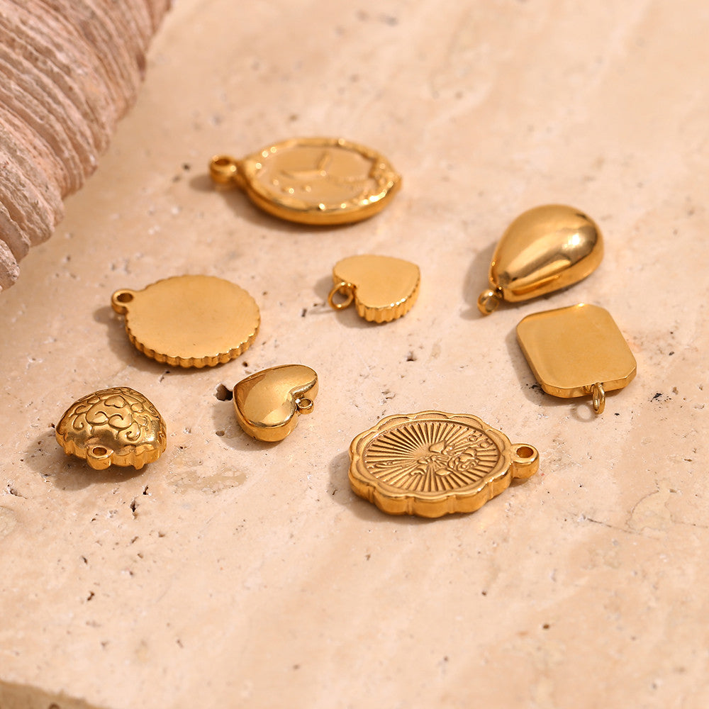 18k Gold Waterproof DIY Retro Style Moon Star Agate Stone Heart Pendant Necklace Bracelet