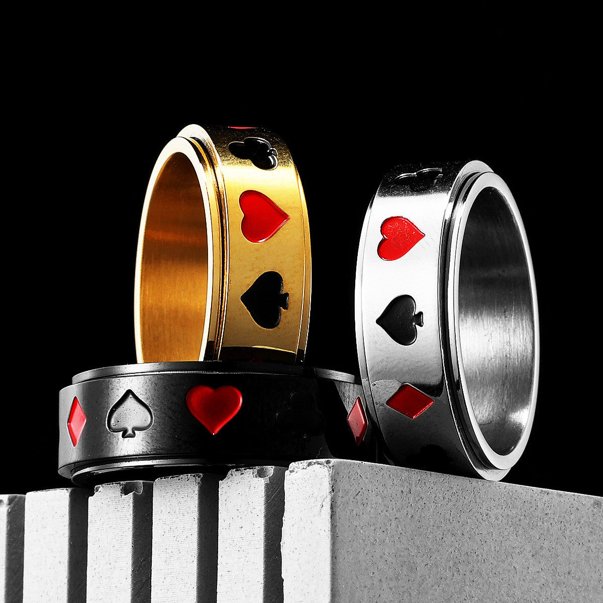 Lucky Poker Fidget | 316L No Fade Stainless Steel Spinner Luxury Spinner Ring