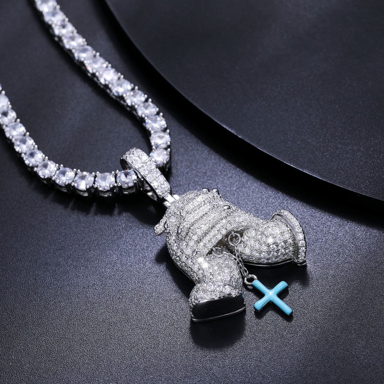 Mens Hip Hop Genuine VVS Diamond Solid Sterling Silver Prayer Hands Cross Pendant