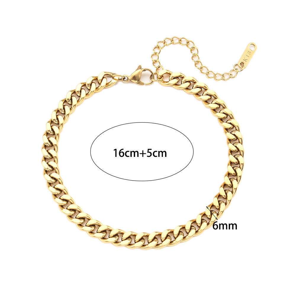 18k Gold No Fade Tarnish Free 2.5mm 6mm 8mm Cuban Link Ankle Anklet Bracelet