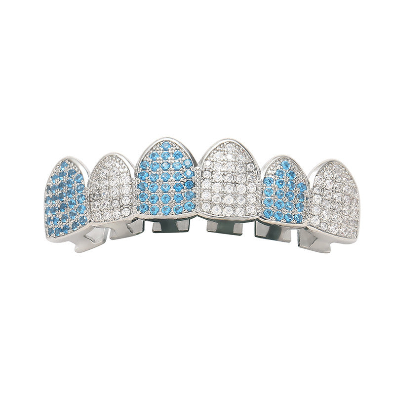 Blue Ice | VVS Diamond CZ Hip Hop Paved Iced Blinged Out Top Bottom Teeth Grillz Set