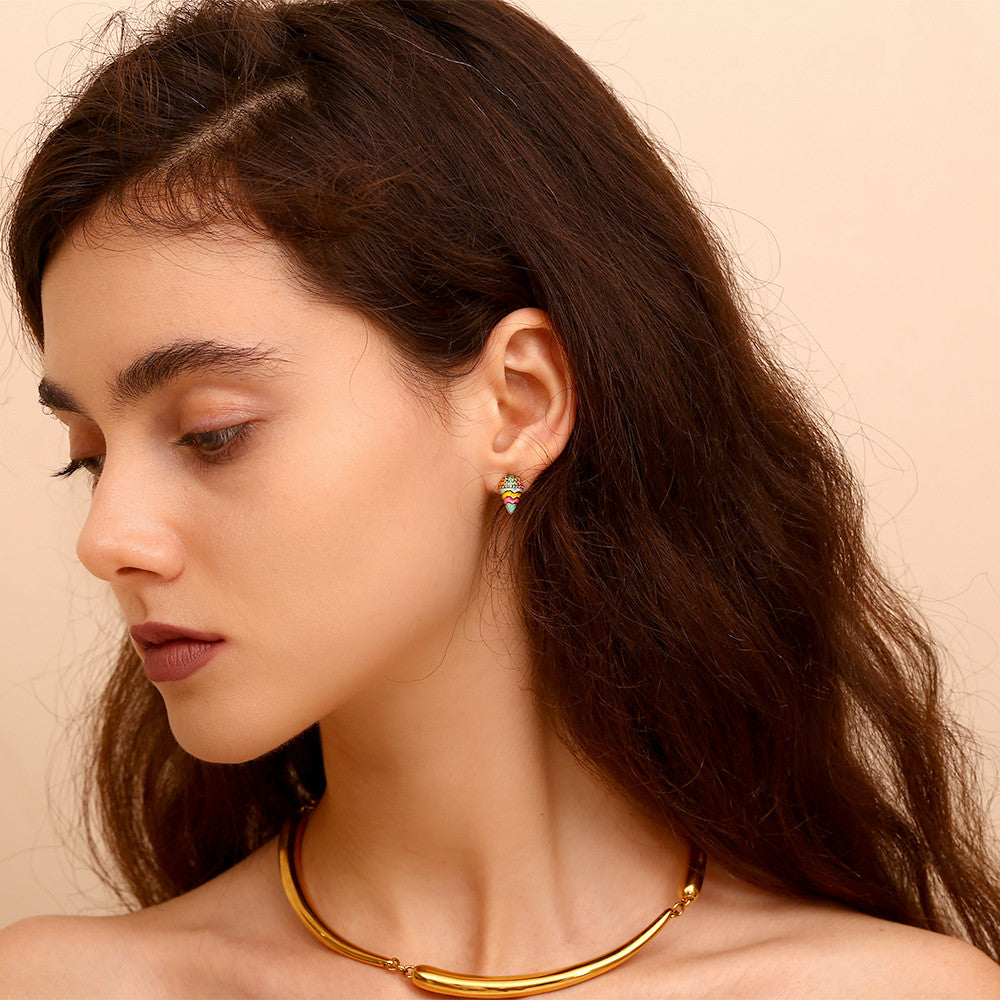 Ladies 18k Gold No Fade Summer Sweet Color Series Sandwich Pizza Ice Cream Earrings