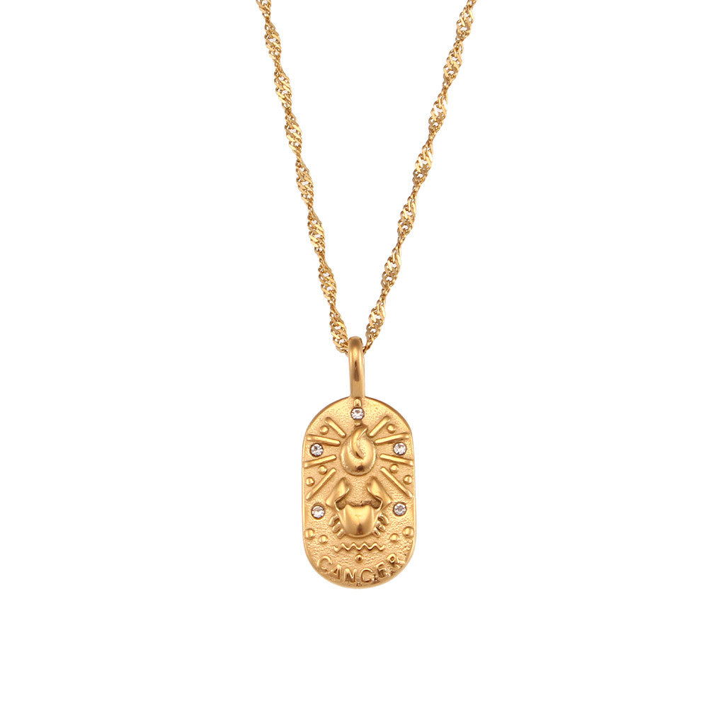 Ladies 18k Gold Waterproof Stainless Steel CZ Zodiac Sign Bling Pendant